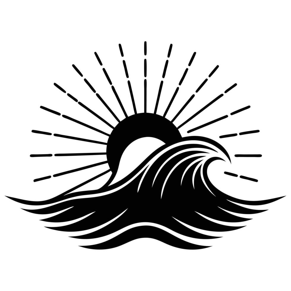 Isolated Wave Reflecting Radiant Sun on Horizon vector