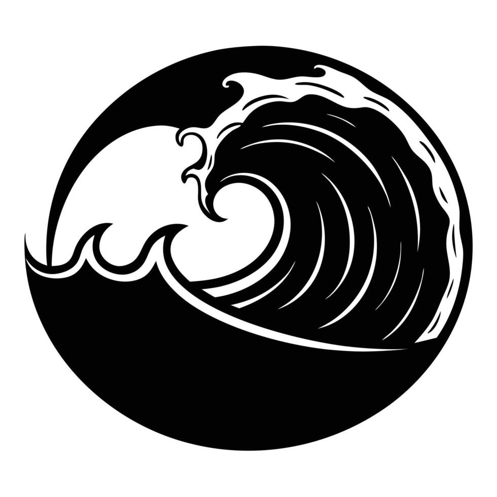 Wave Silhouette Forming Hollow Barrel on Smooth Sea vector