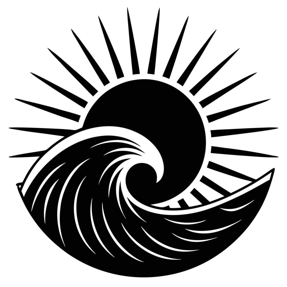 Hollow Wave Silhouette with Radiant Sun Backdrop vector