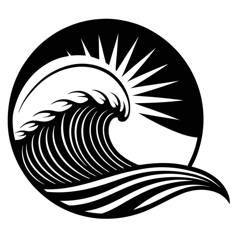 Perfectly Shaped Surf Wave Under Golden Sunlight vector