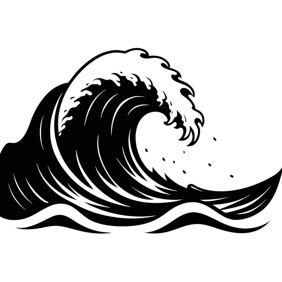 Powerful Wave Rolling Towards Flat Sandy Shore vector