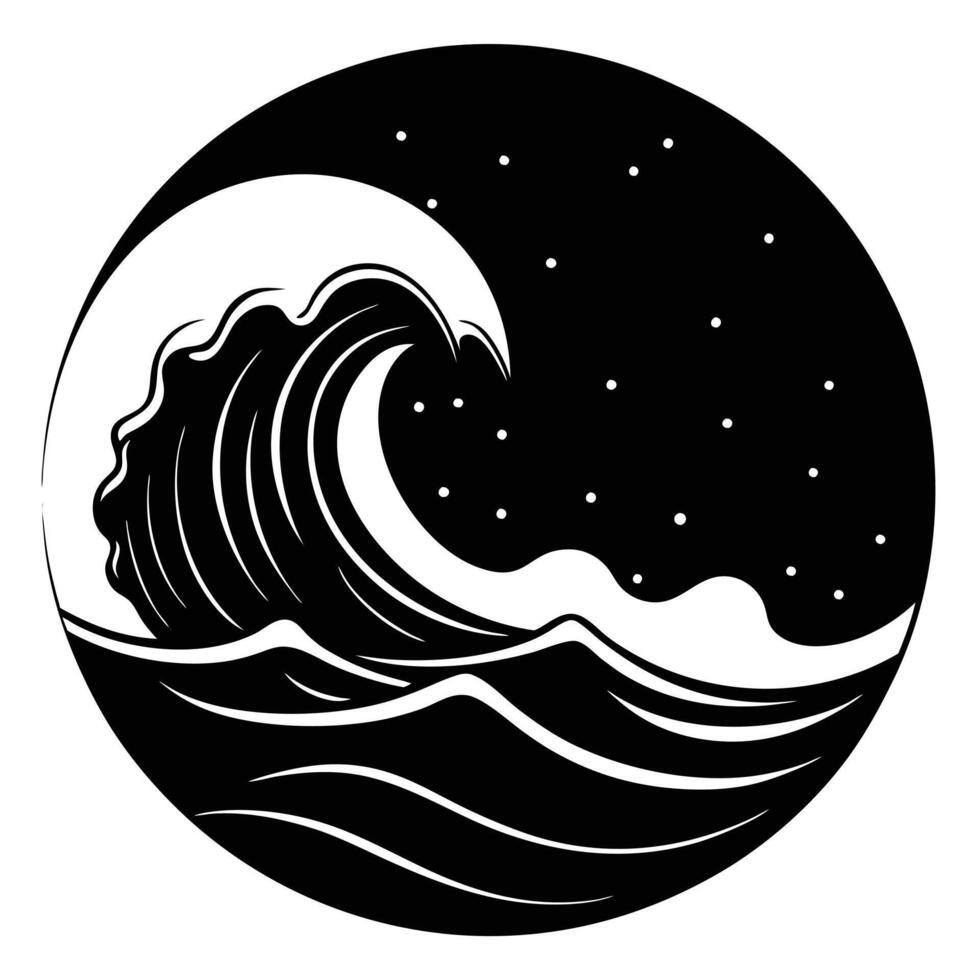 Tall Ocean Wave Breaking Under Soft Glowing Moon vector