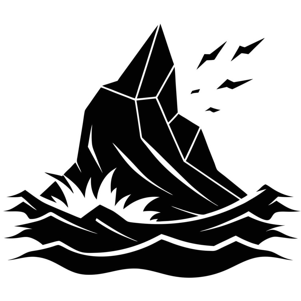 Wave Breaking Against Jagged Rocky Outcrop vector