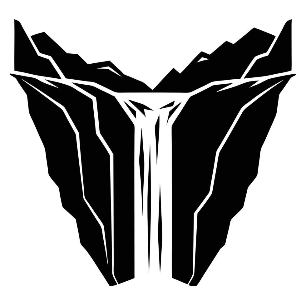 Narrow Waterfall Silhouetted in Steep Rocky Gorge vector