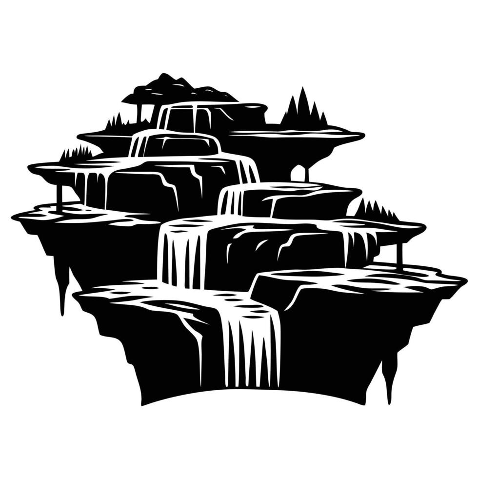 Rocky Terrace Silhouetted with Multiple Small Waterfalls vector