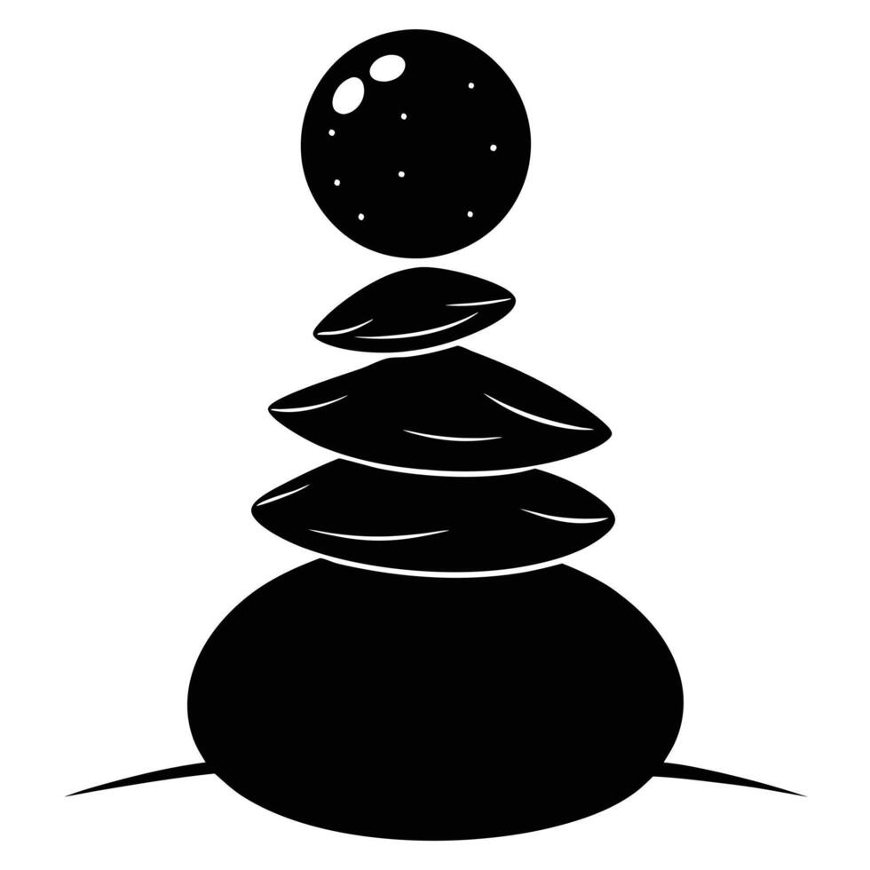 Round Boulder Silhouetted Atop Narrow Stack of Flat Rocks vector