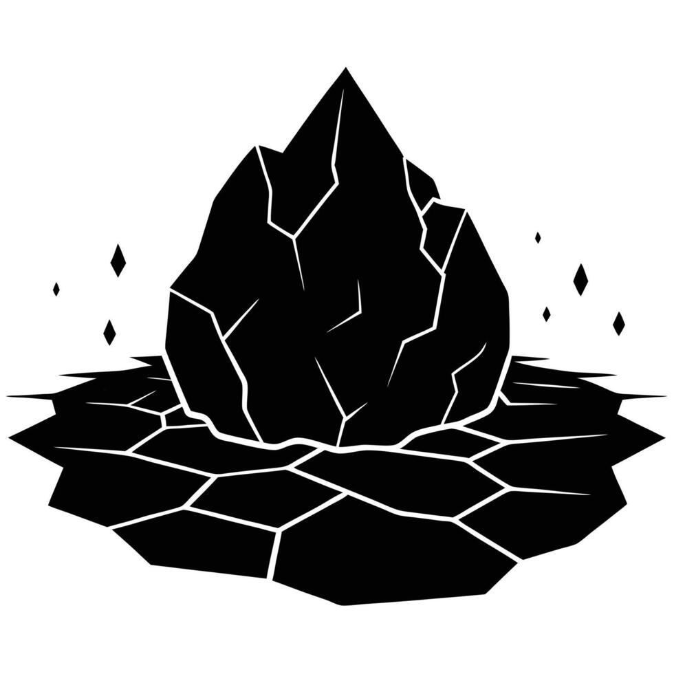 Large Rock Formation Silhouetted Surrounded by Dry Cracked Ground vector