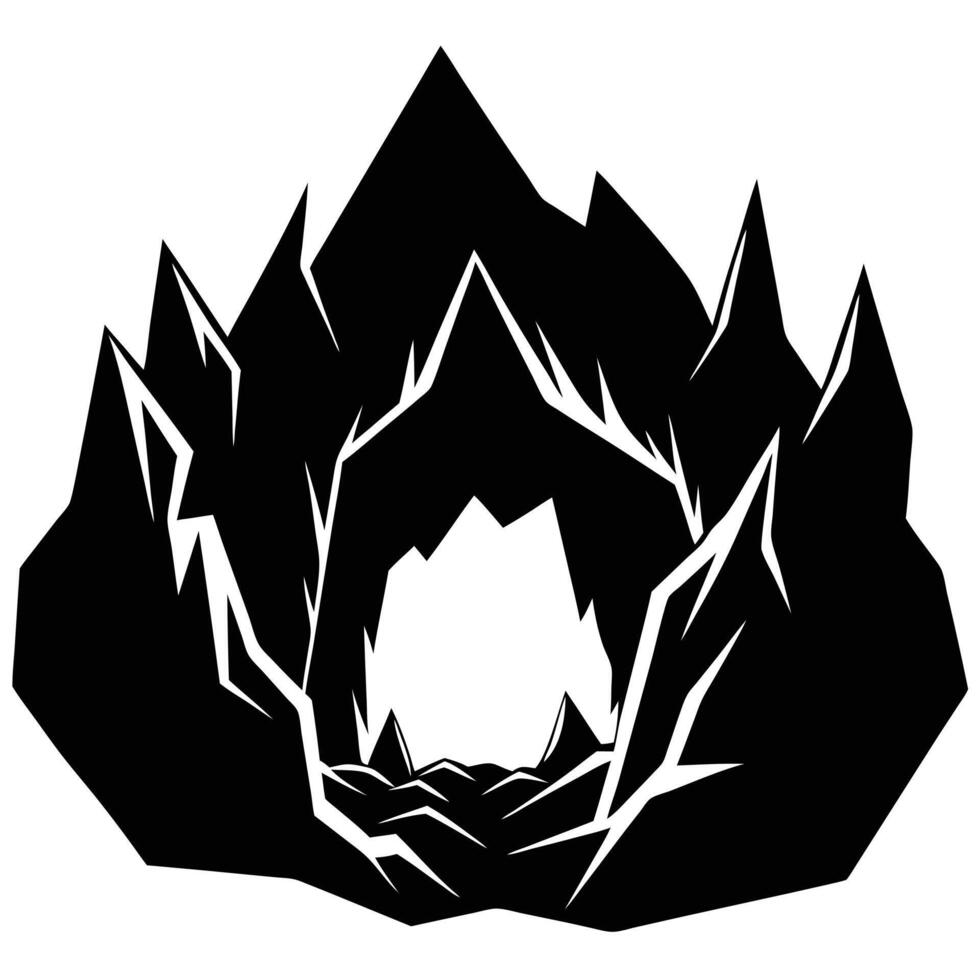 Narrow Cave Opening Silhouetted Surrounded by Jagged Rocks vector