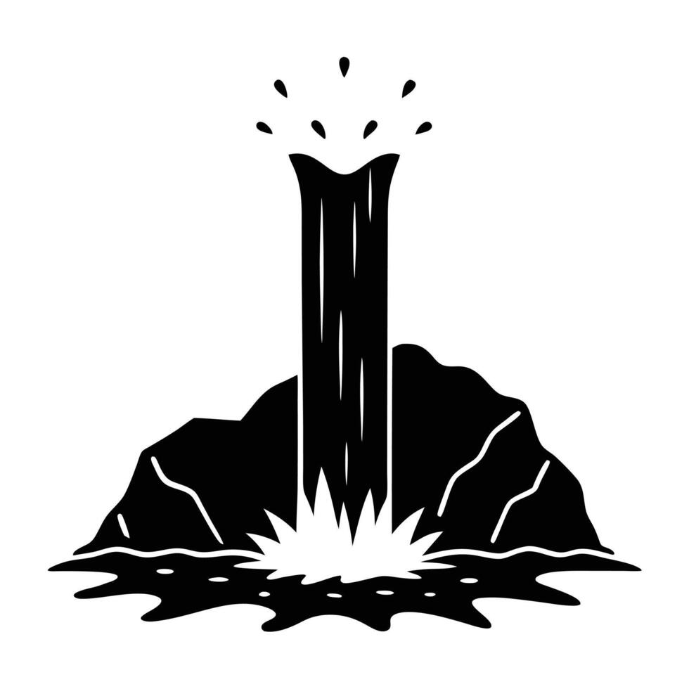 Isolated Waterfall Silhouetted with Splash on Rocky Ground vector