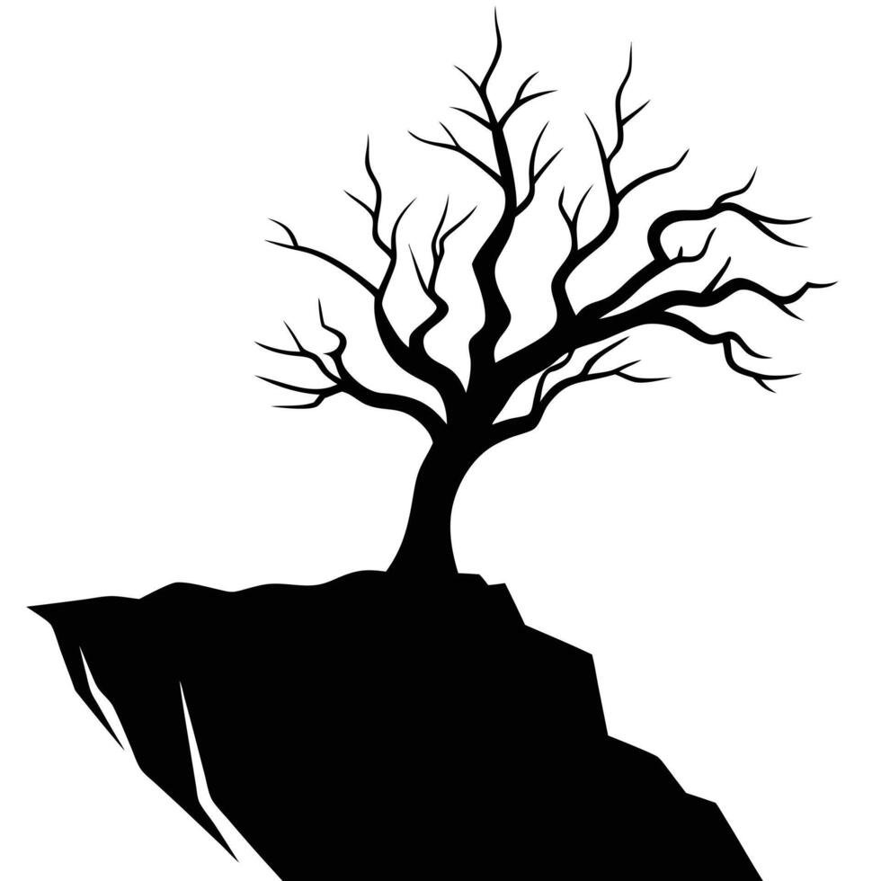 Sparse Tree Silhouette on Jagged Cliff Top vector