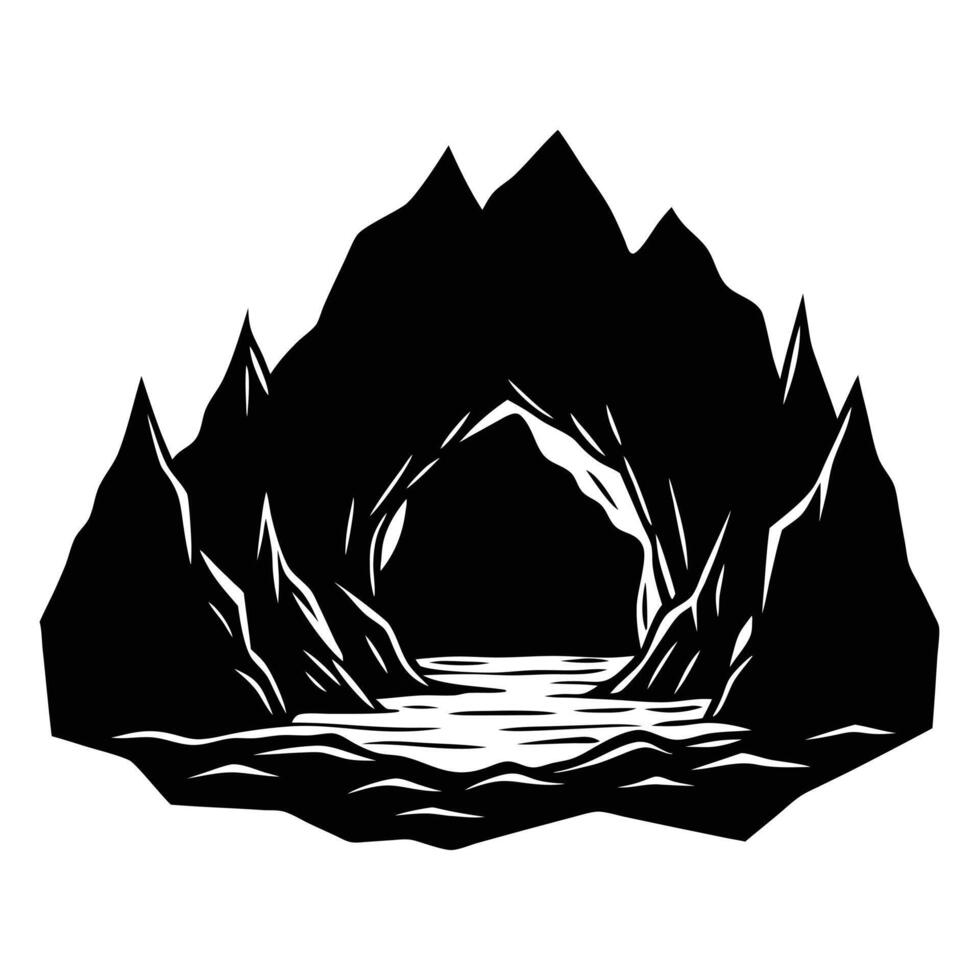 Hollow Cave Surrounded by Rugged Cliffside vector