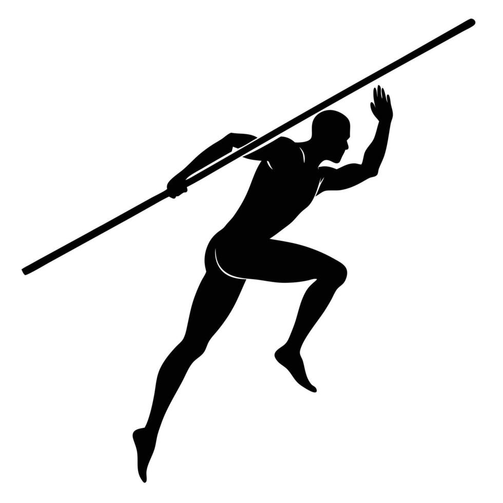 Pole Vaulter Silhouetted, Leaping Over the Bar vector