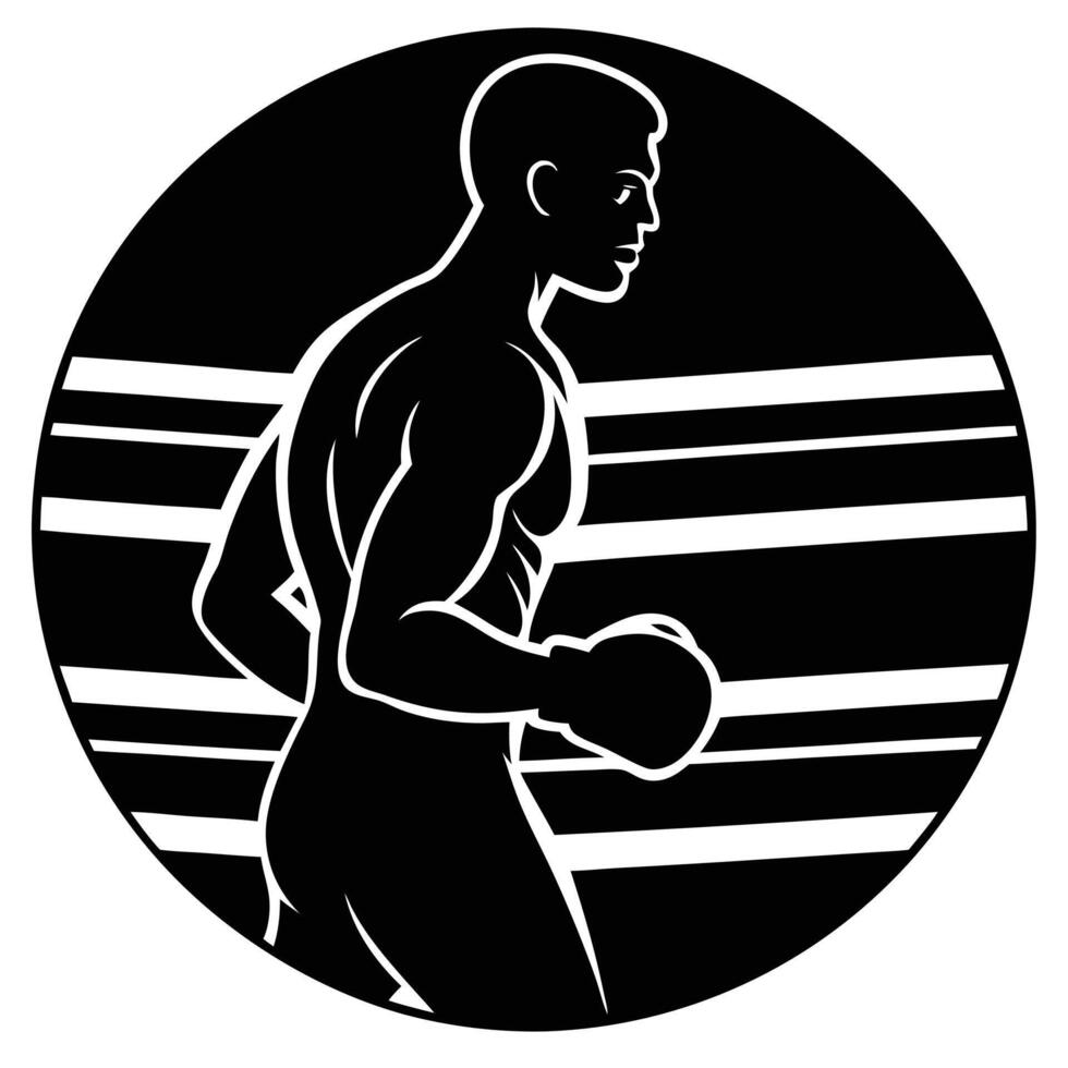 Boxer Silhouetted in Profile Moving Around the Ring vector