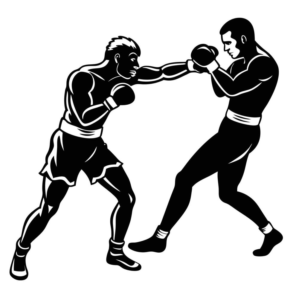 Boxer Silhouetted Jabbing at an Opponent vector