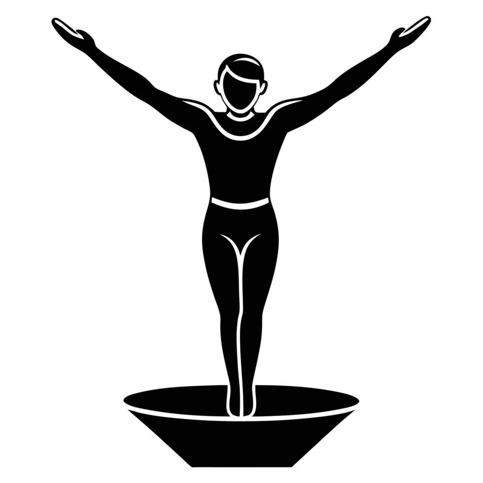 Gymnast Silhouetted with Outstretched Arms on Vault vector