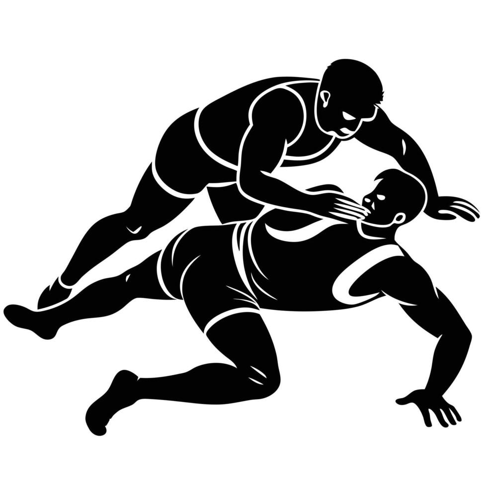 Wrestler Silhouetted Pinning Down an Opponent, Ending the Match vector