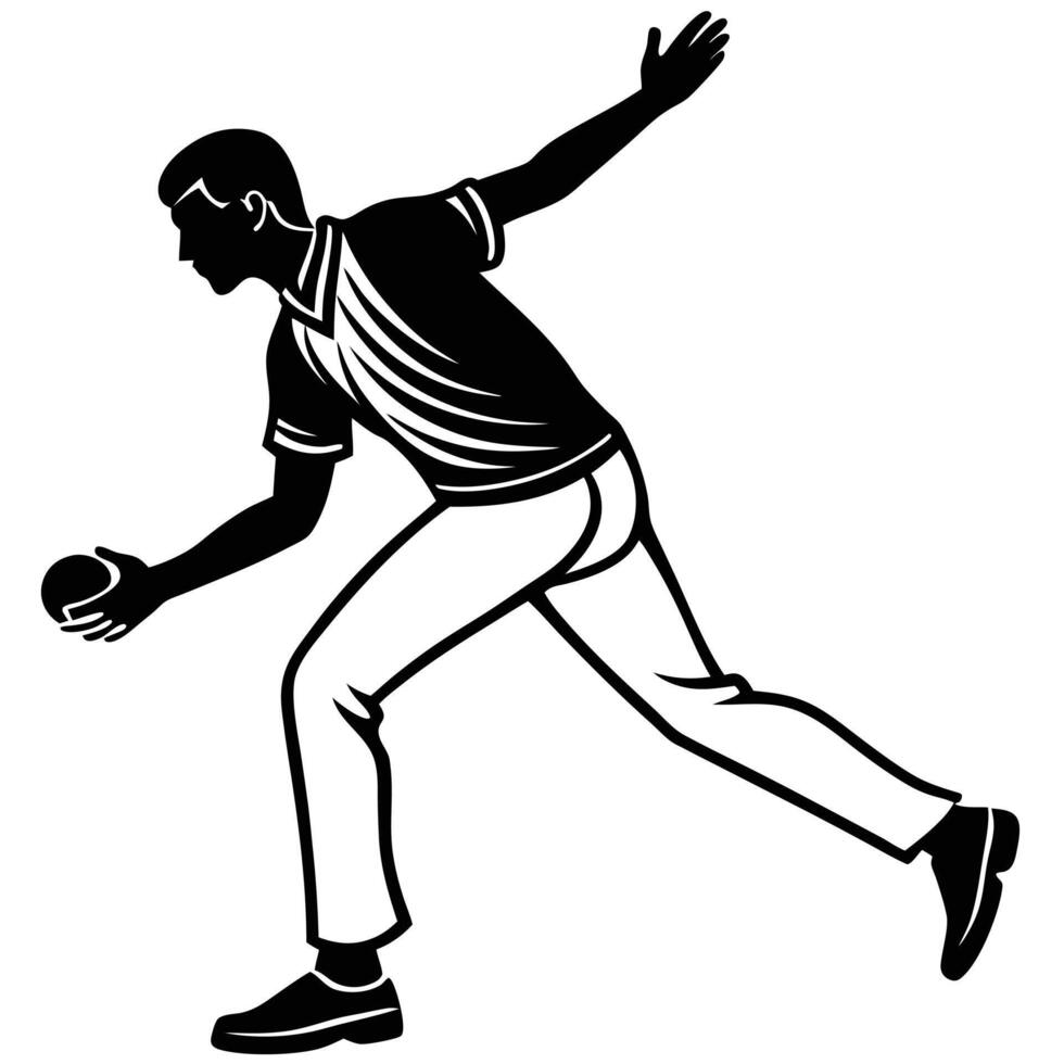 Bowler Silhouetted in Mid-Step During Delivery vector