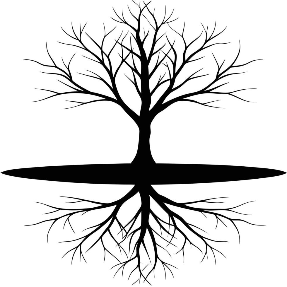 Bare Tree Mirrored in Smooth River Surface vector