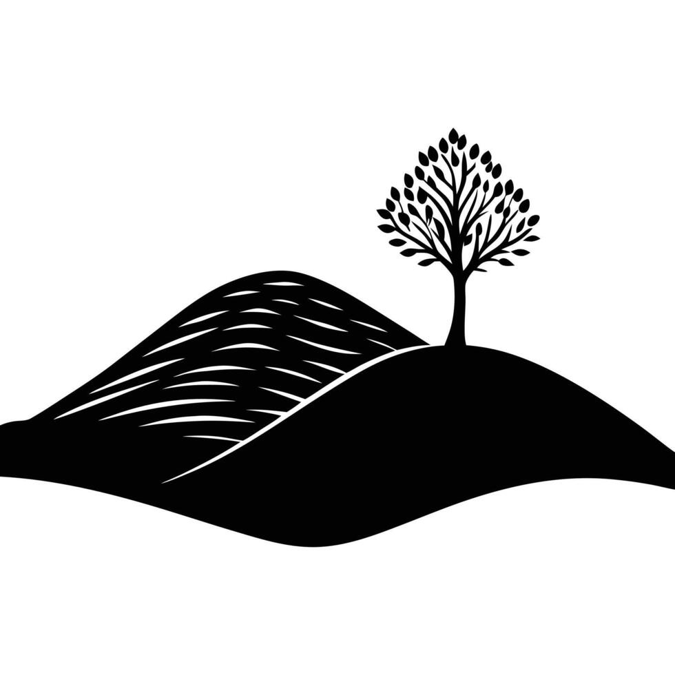 Rolling Hills with a Single Tree on Peak vector