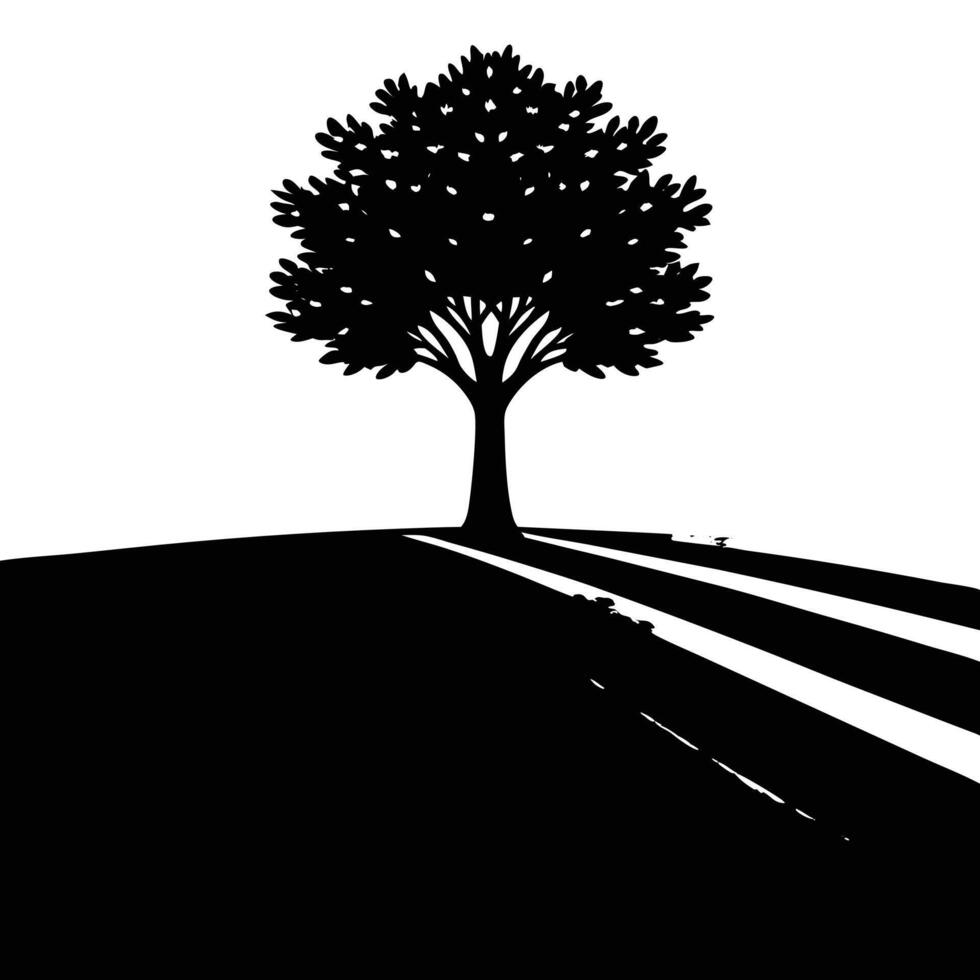 Distant Tree Casting Shadow on Warm Orange Field vector