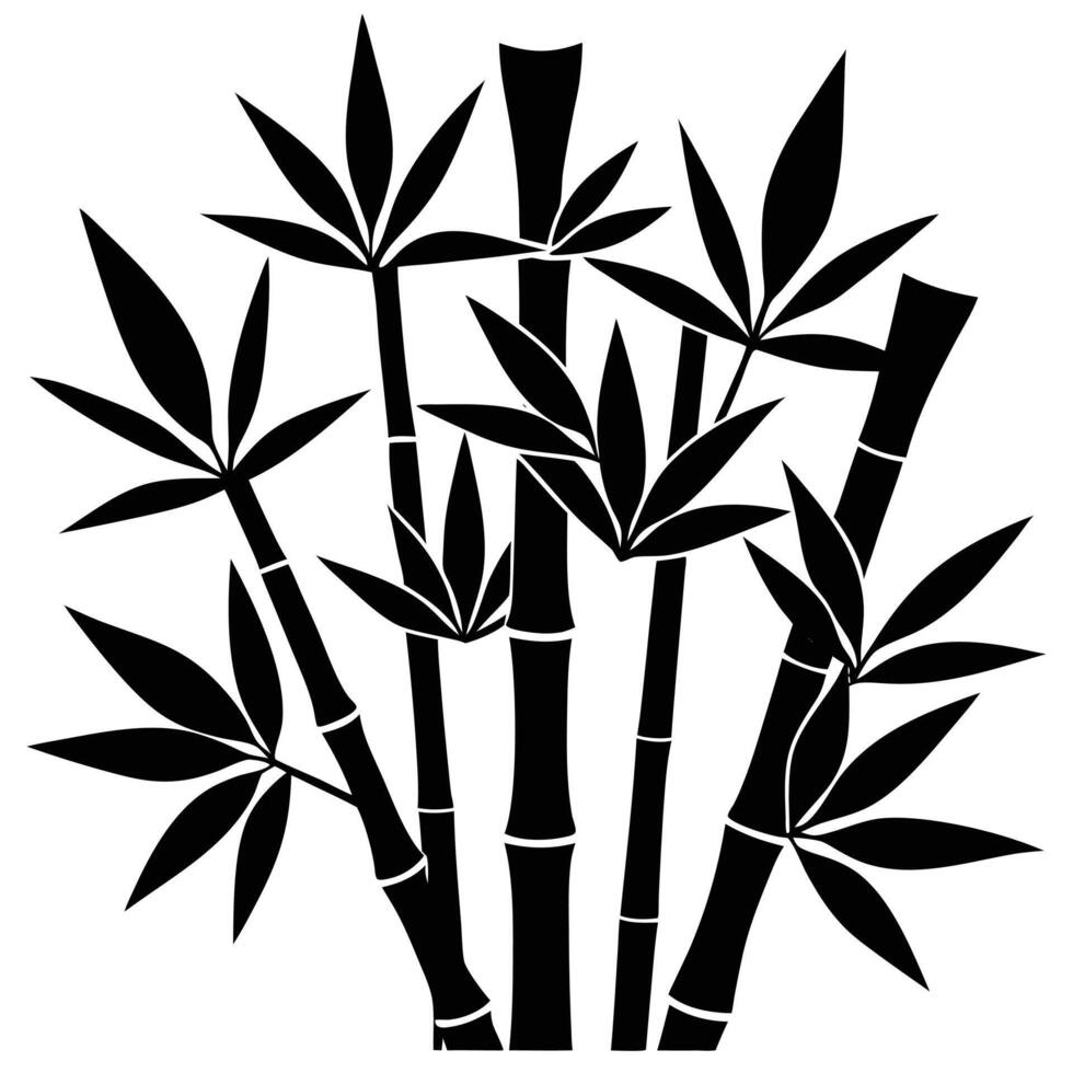 Grouped Bamboo Stalks with Crisscrossing Leaves vector
