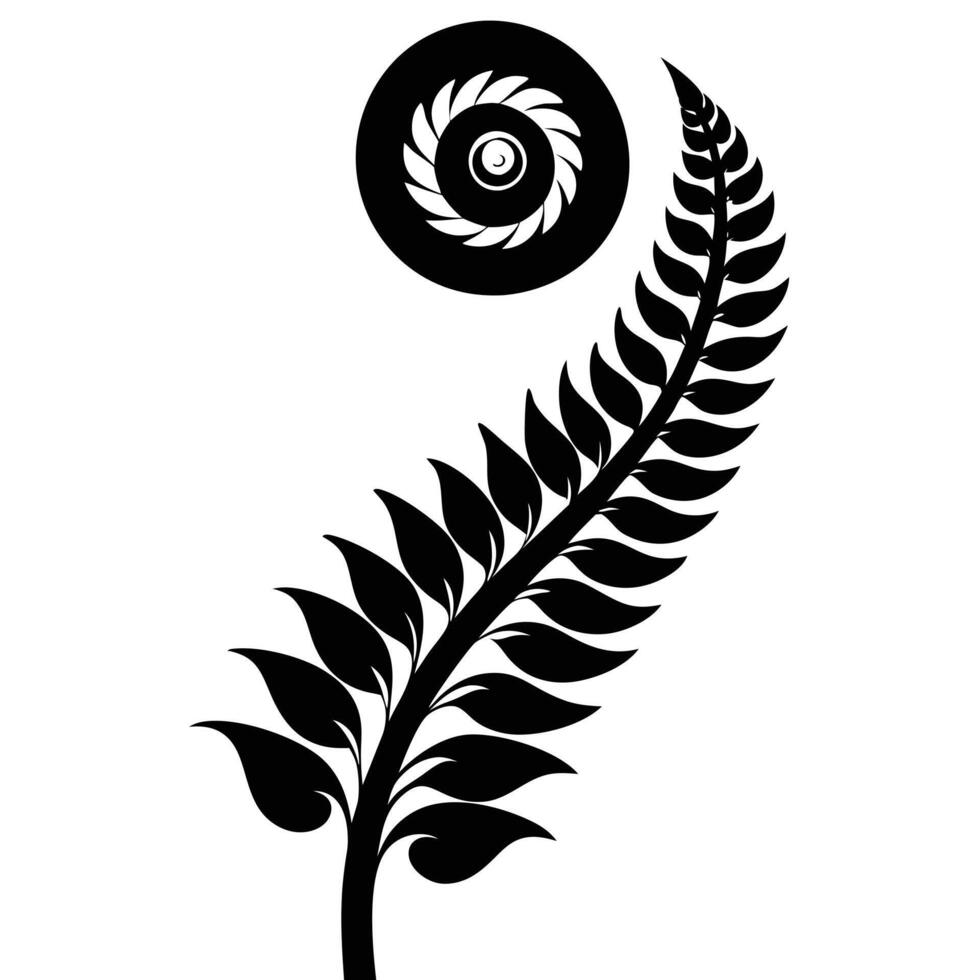 Spiral Fern Frond Silhouetted in Emerging Growth Stage vector