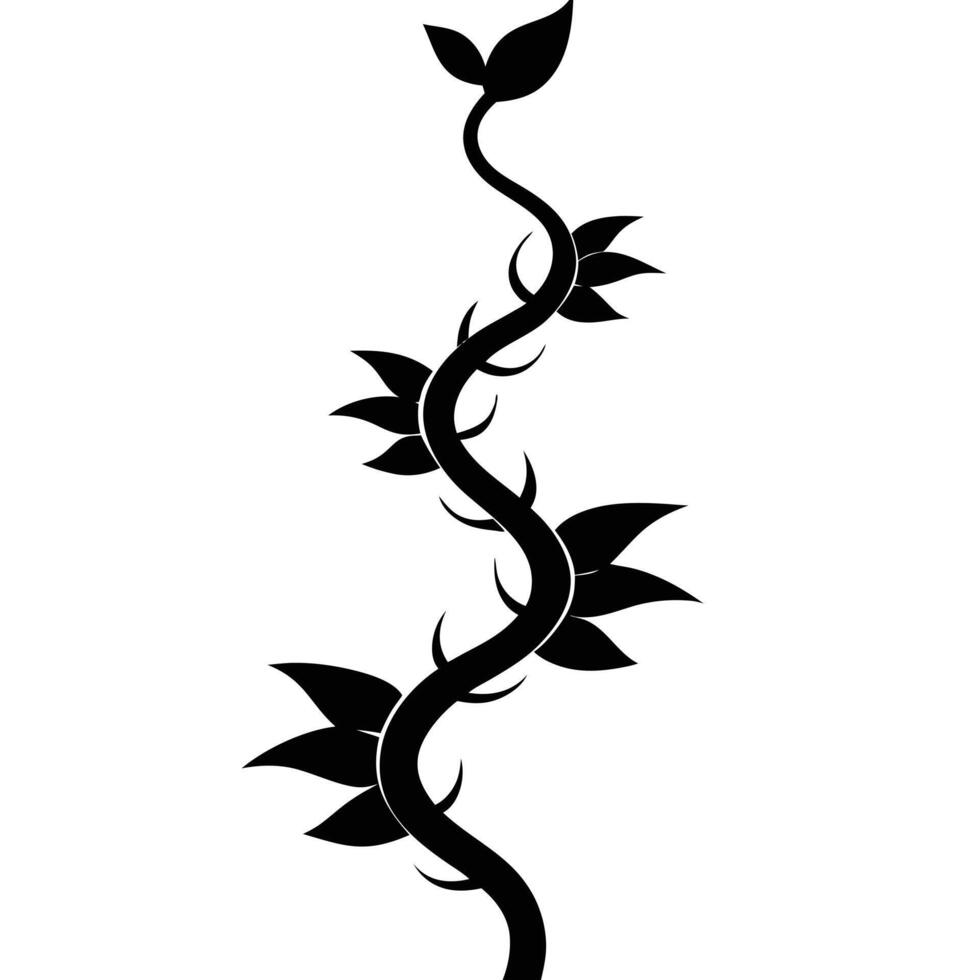 Thin Vine Silhouetted with Jagged Edges and Spiraling Form vector