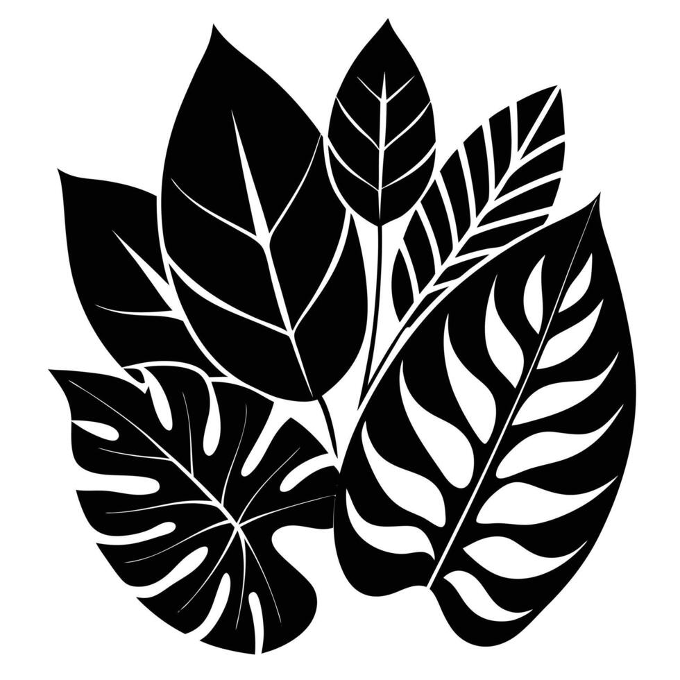 Wide Leaves Silhouetted of Different Shapes Overlapping vector