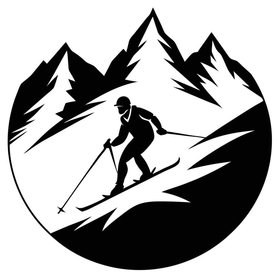 Distant Skier Carving Down Wide Snowy Terrain vector