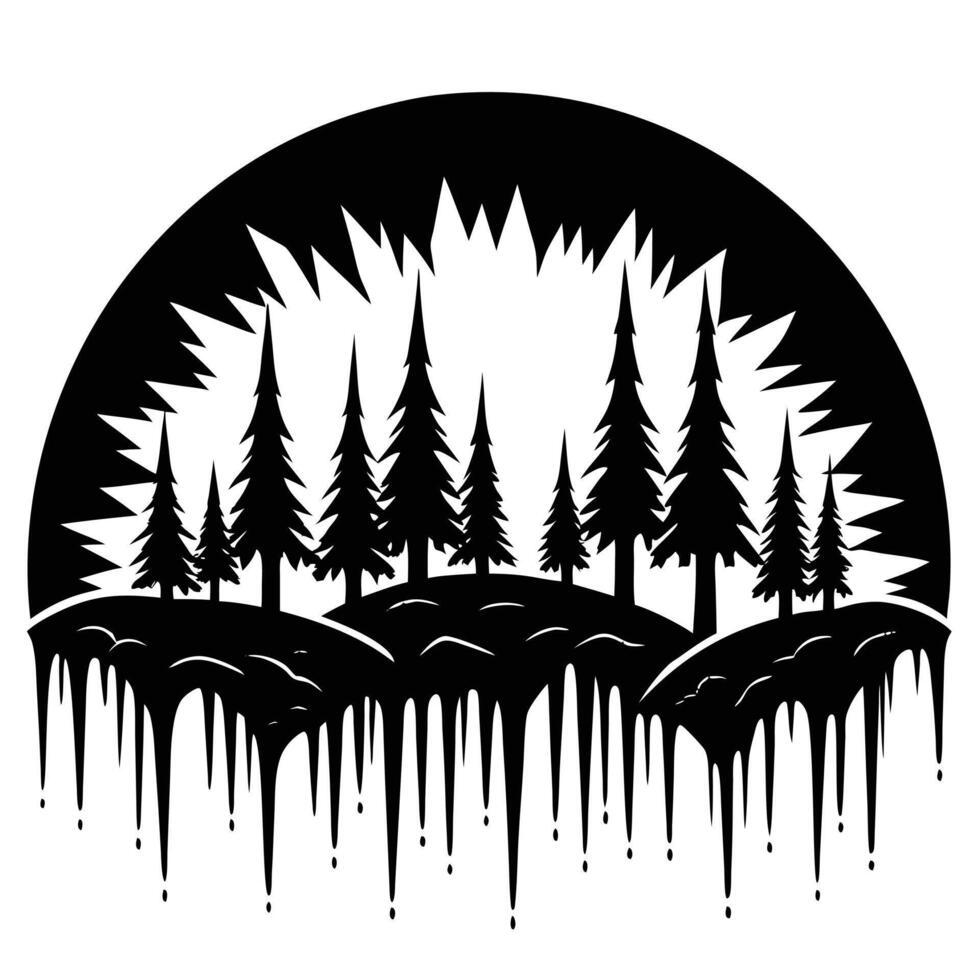 Cluster of Icicle-Covered Trees at Sunrise vector