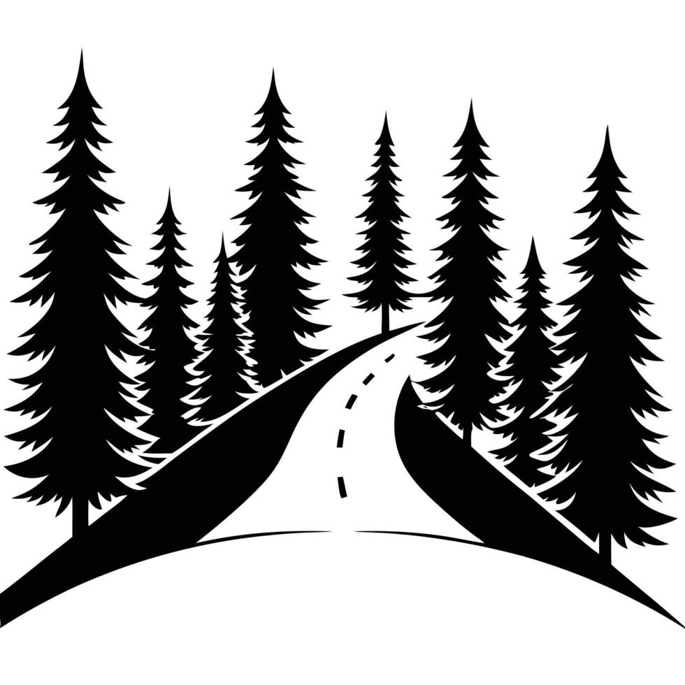 Empty Ski Slope Surrounded by Snowy Trees Silhouette vector