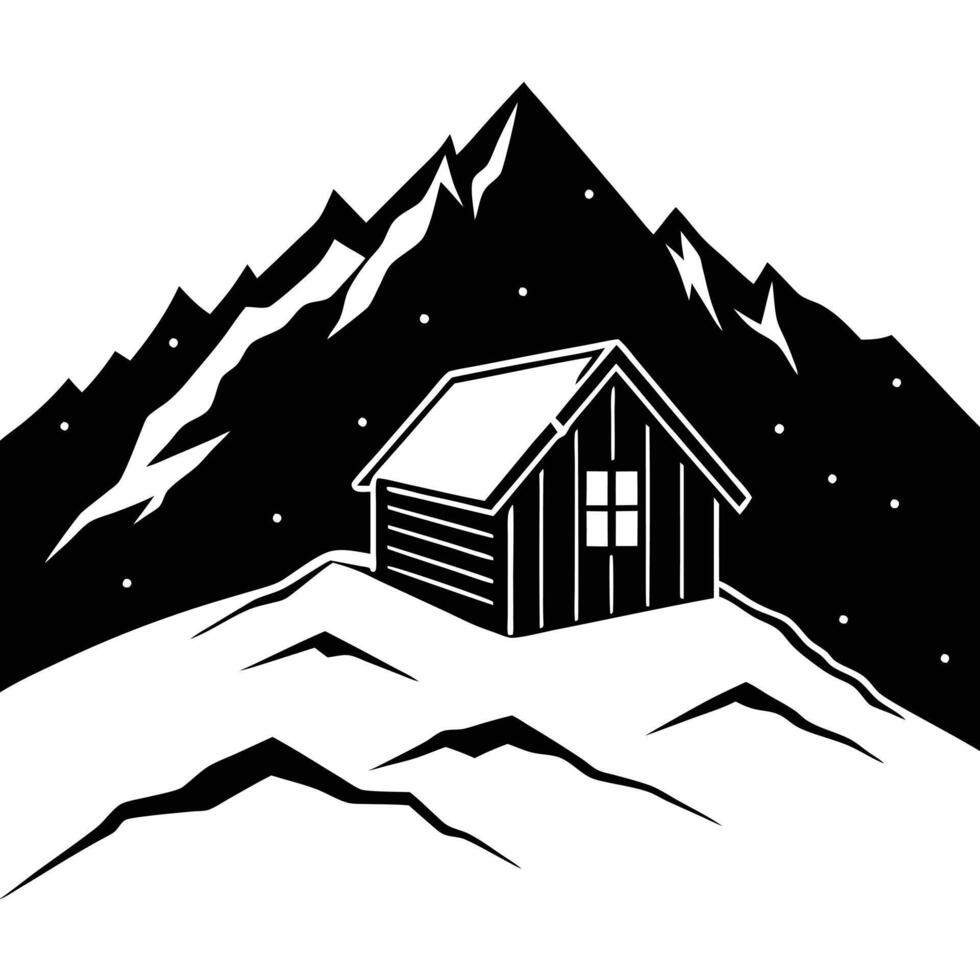 Isolated Cabin on Snow-Filled Mountain Slope vector