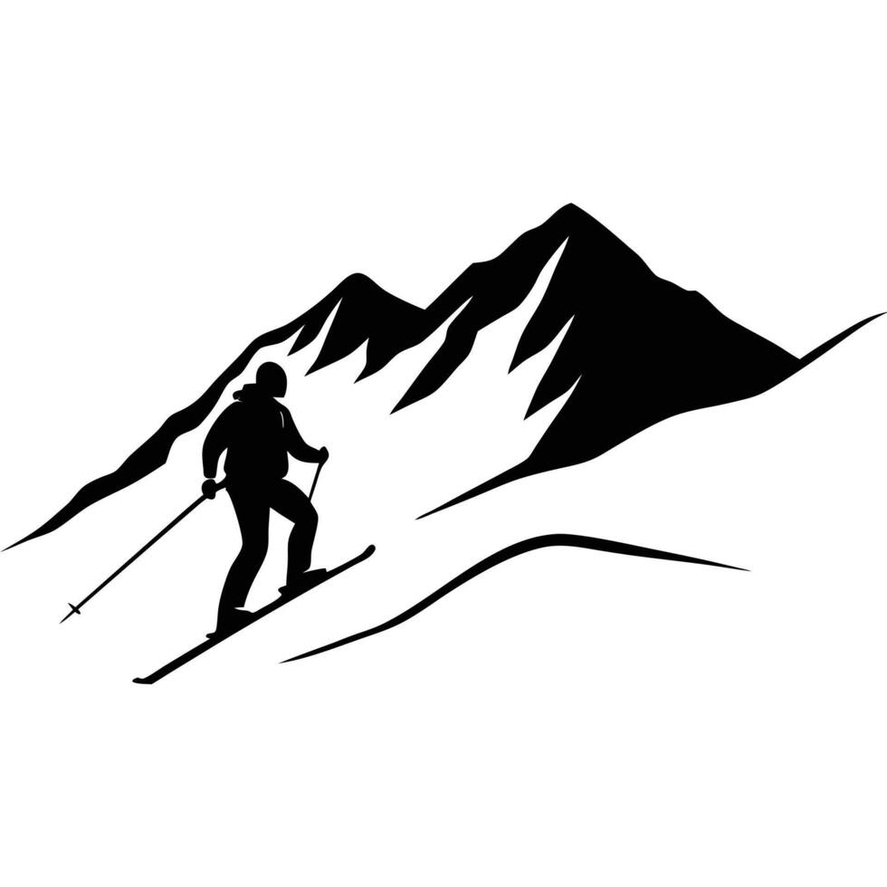 Lone Skier Descending a Snow-Covered Mountain Slope vector