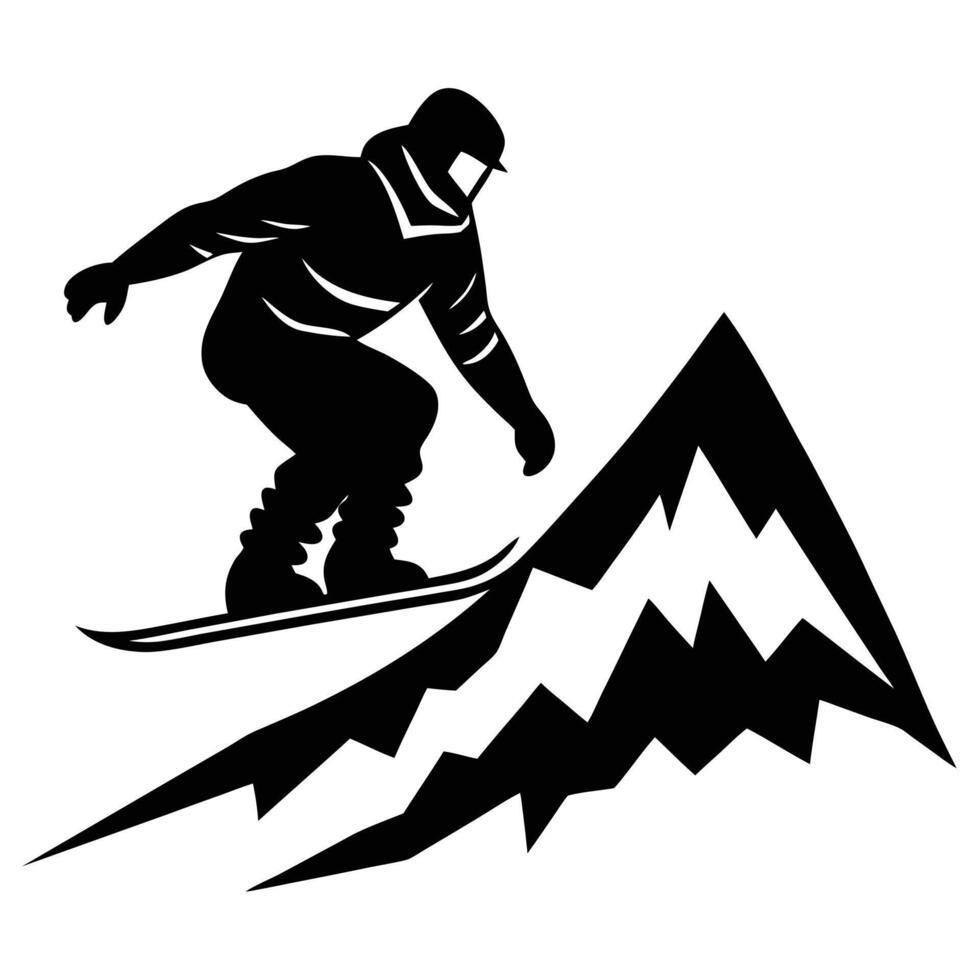 Snowboarder Mid-Air on Snowy Mountain Slope vector