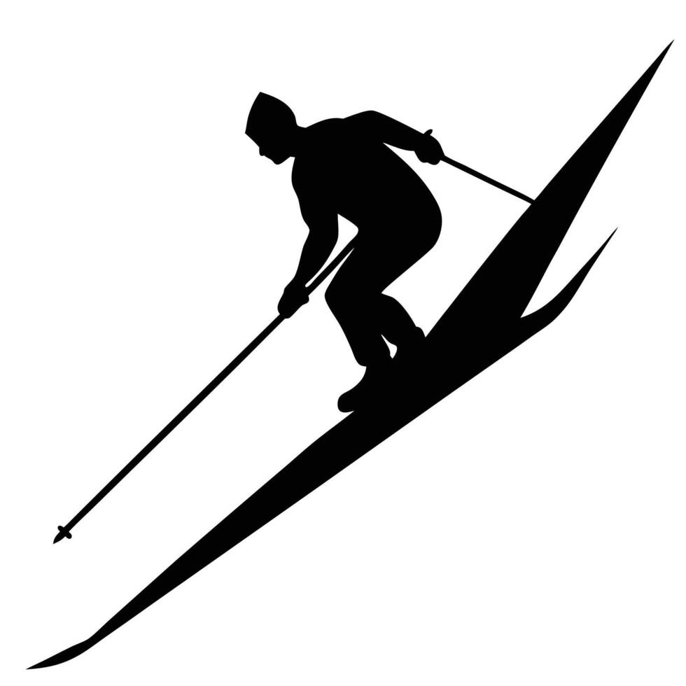 Single Skier Descending Steep Snowy Slope Silhouette vector