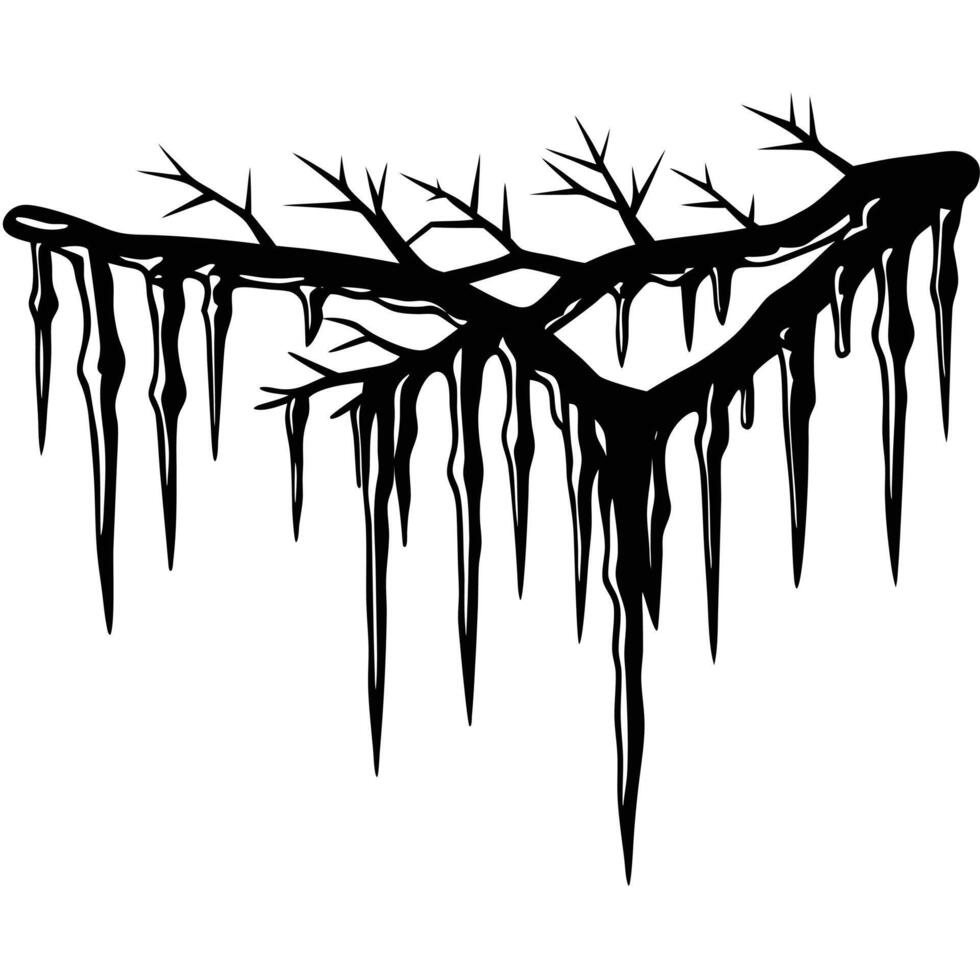 Thick Icicles Forming on Low-Hanging Branches vector