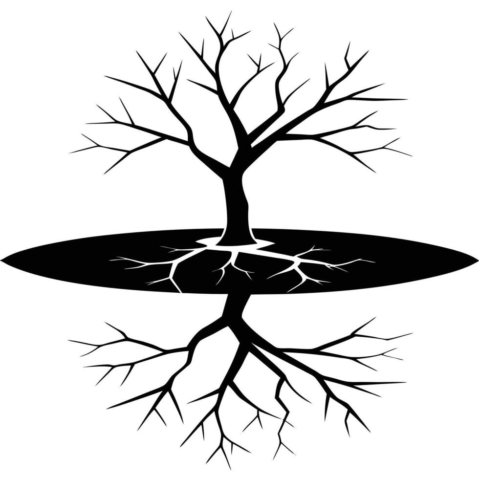 Tree Reflection on Cracked Frozen Lake Silhouette vector