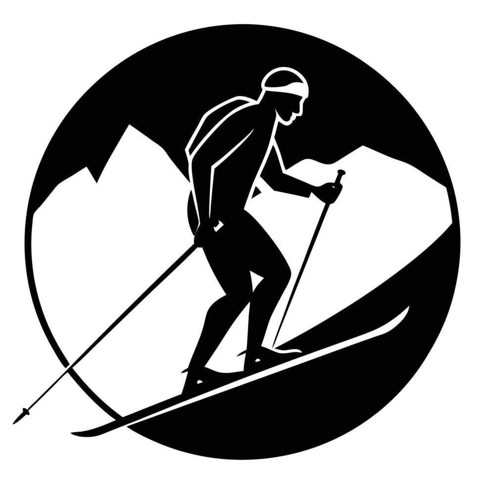 Silhouetted Skier Gliding Across Flat Snowy Land vector