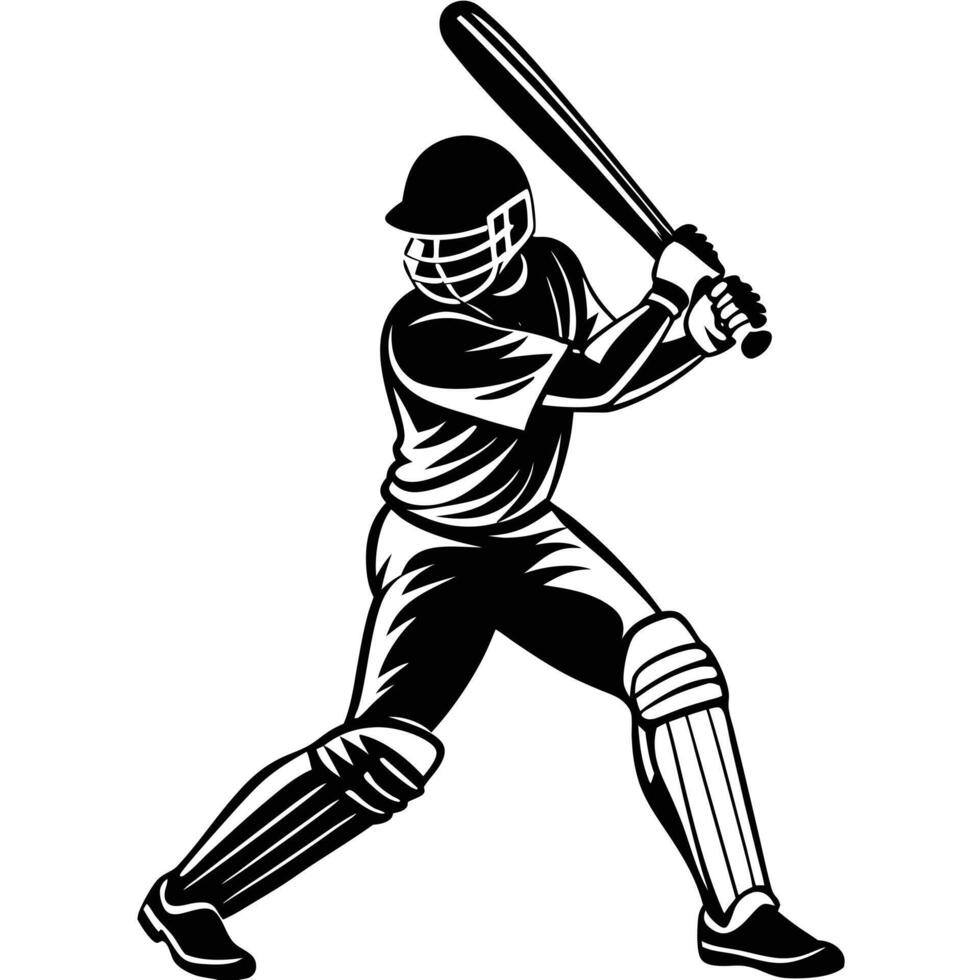 Batsman Silhouetted Playing a Cover Drive Shot on White Background vector