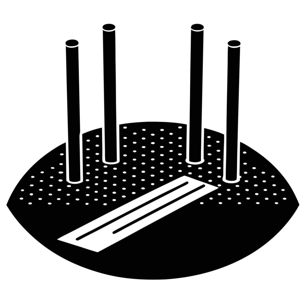 Cricket Pitch Silhouetted with Stumps and Bat in Perspective vector