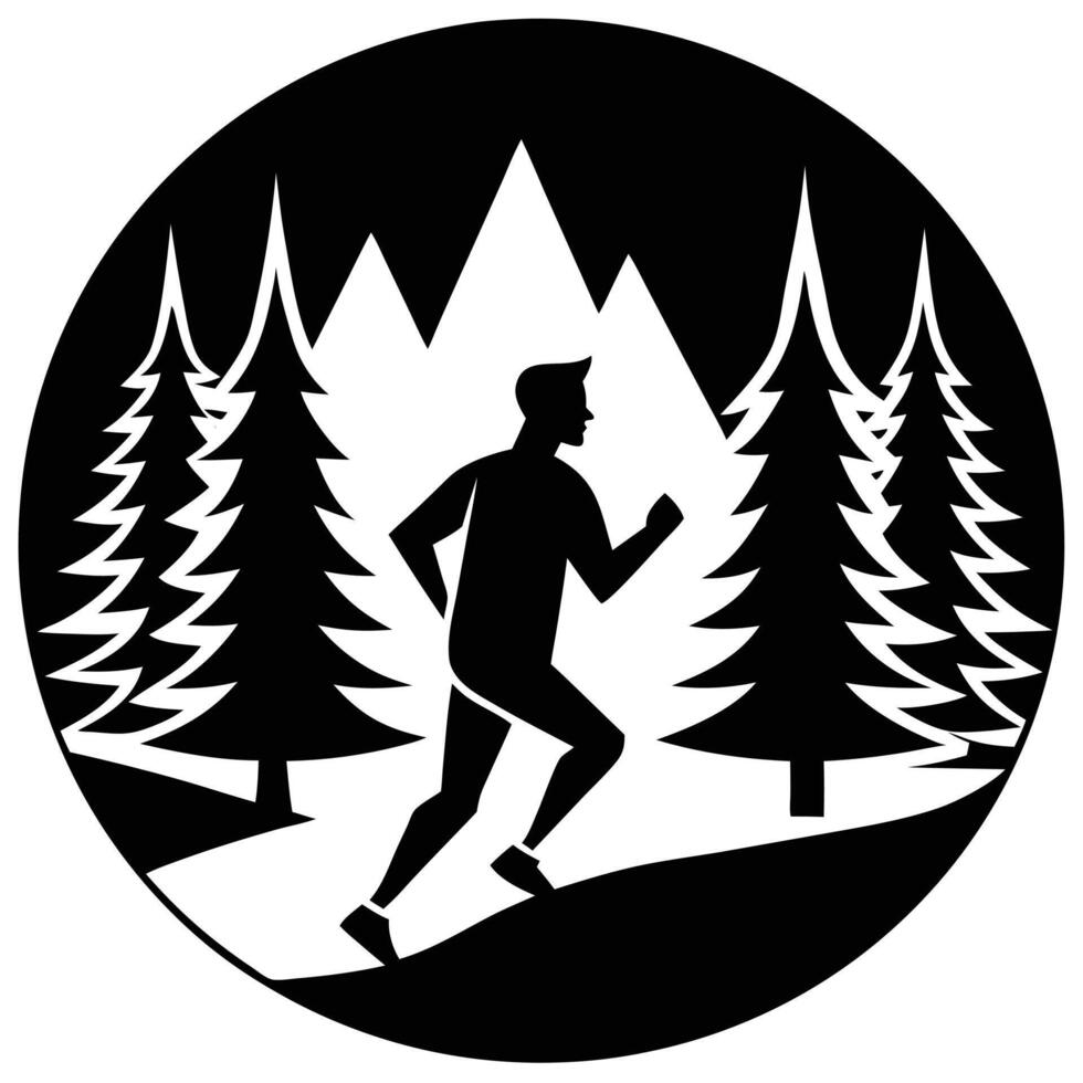 Runner Silhouetted Navigating a Forest Trail vector
