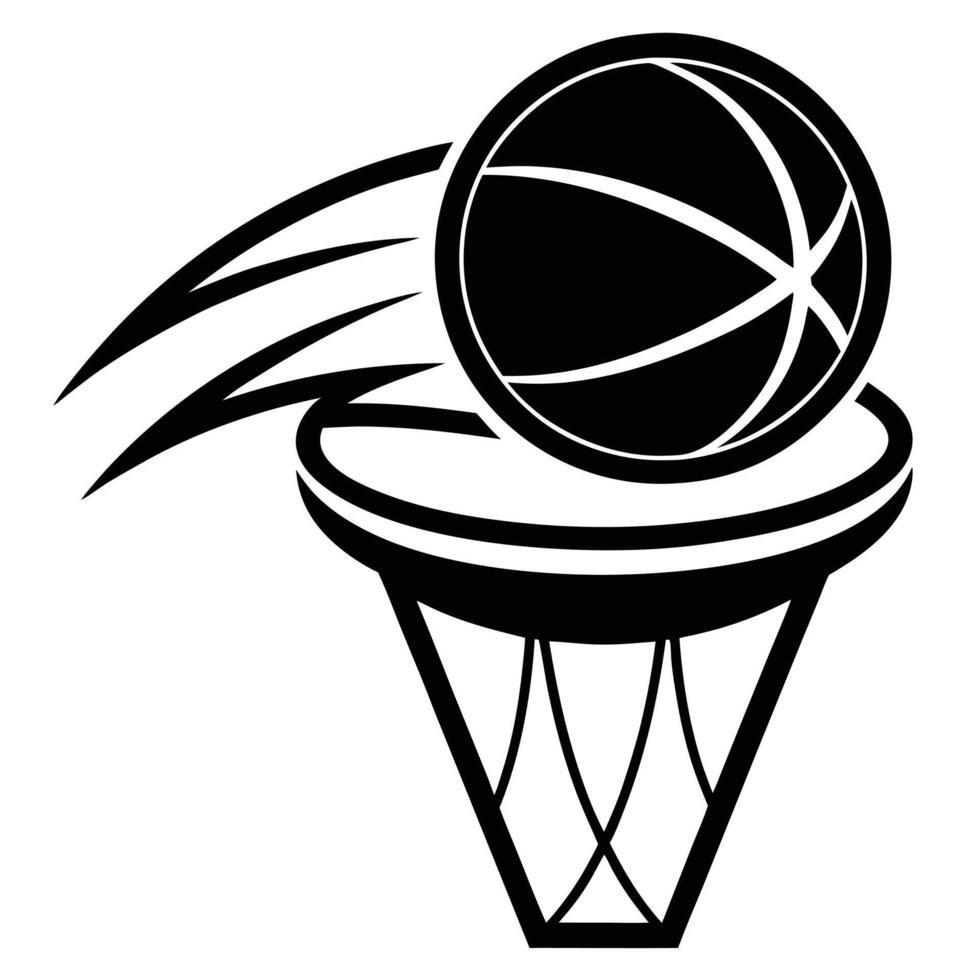Basketball Silhouetted Flying Through a Hoop on White Background vector