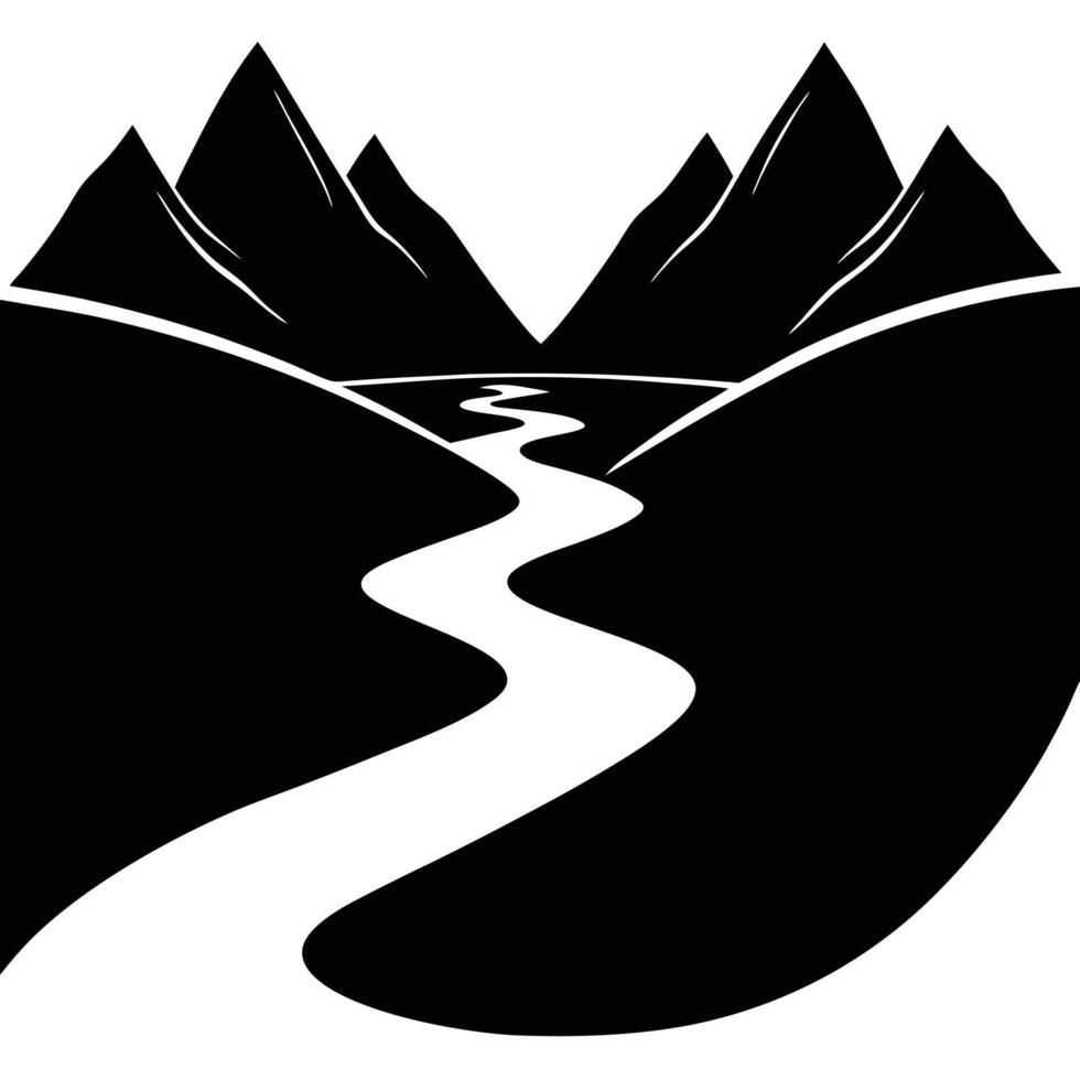 Calm River Silhouetted Flowing Between Hills vector