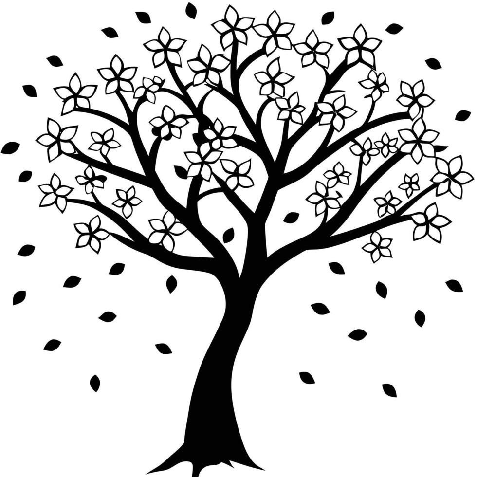 Cherry Blossom Tree Silhouetted with Delicate Petals vector