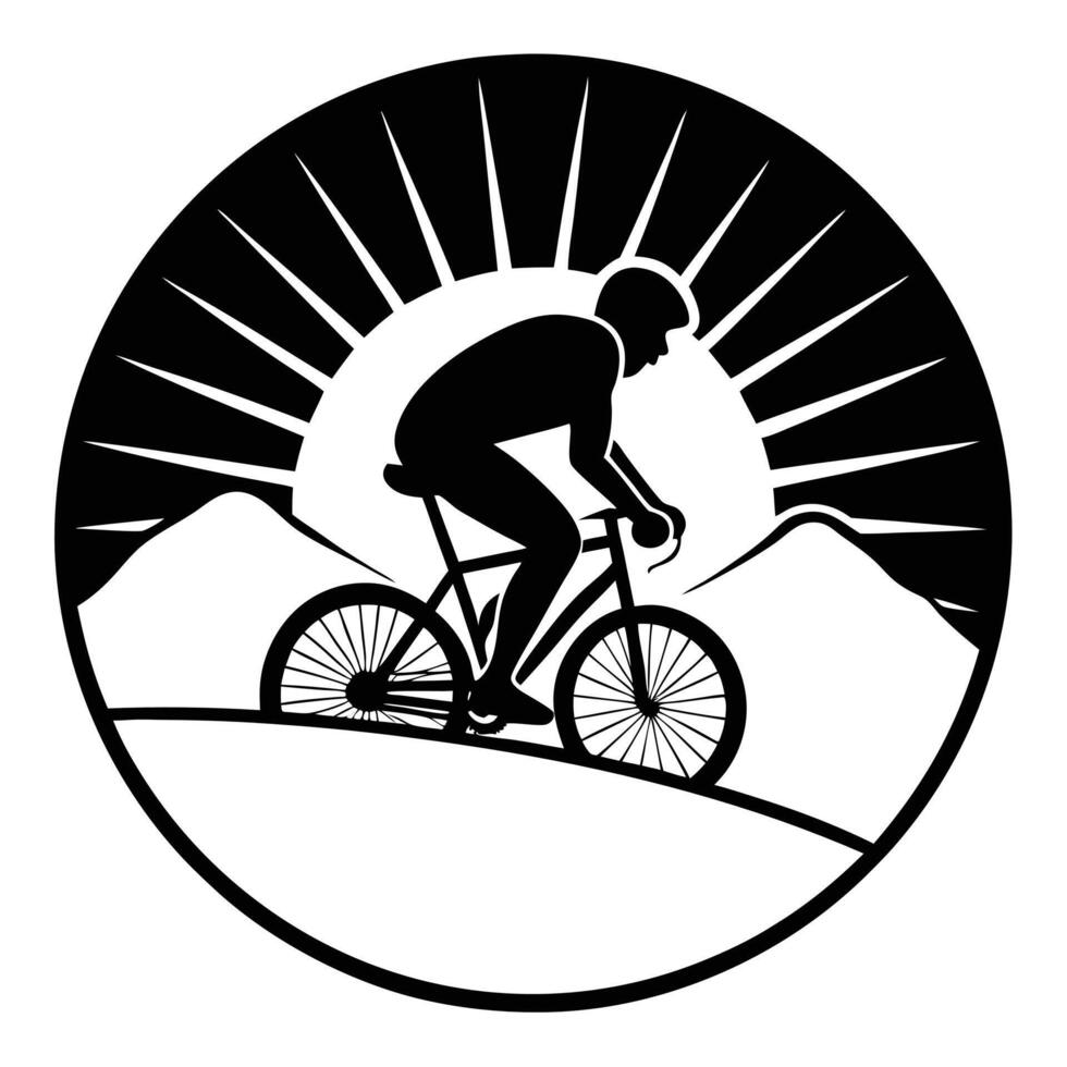 Cyclist Silhouetted Pedaling Uphill with Scenic Backdrop vector