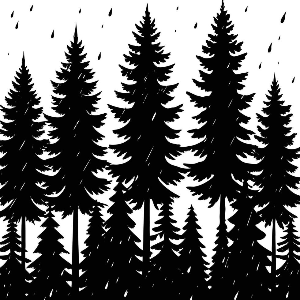 Dense Forest of Tall Pine Trees Silhouetted vector