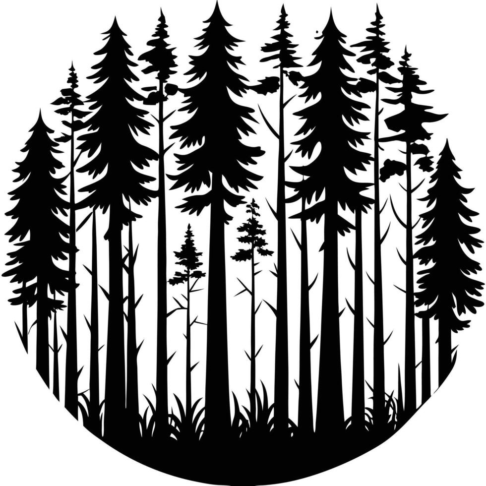 Dense Forest with Tall Slender Trees Silhouetted vector