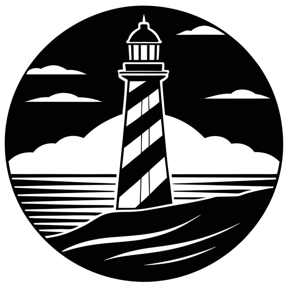 Lighthouse Silhouetted Against a Distant Sunset vector