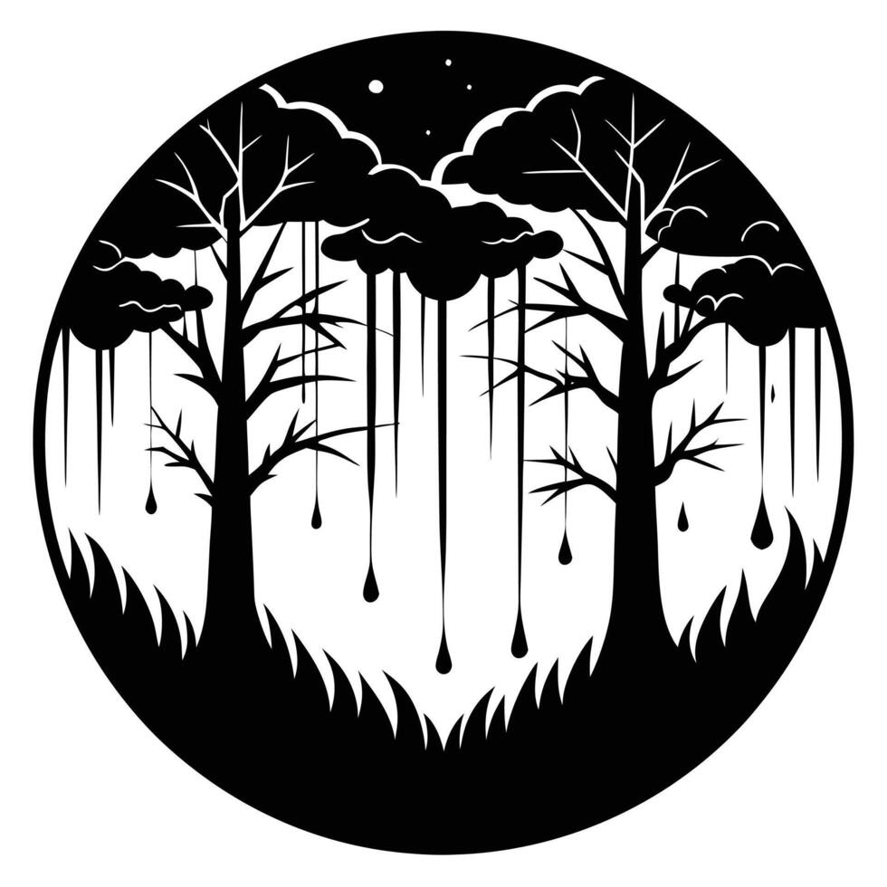 Forest Silhouetted with Low-Hanging Mist vector