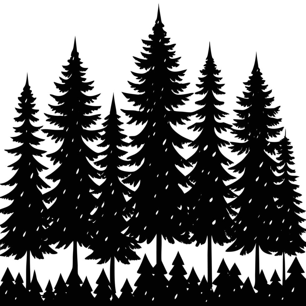Dense Forest of Pine Trees Silhouetted in Light Mist vector